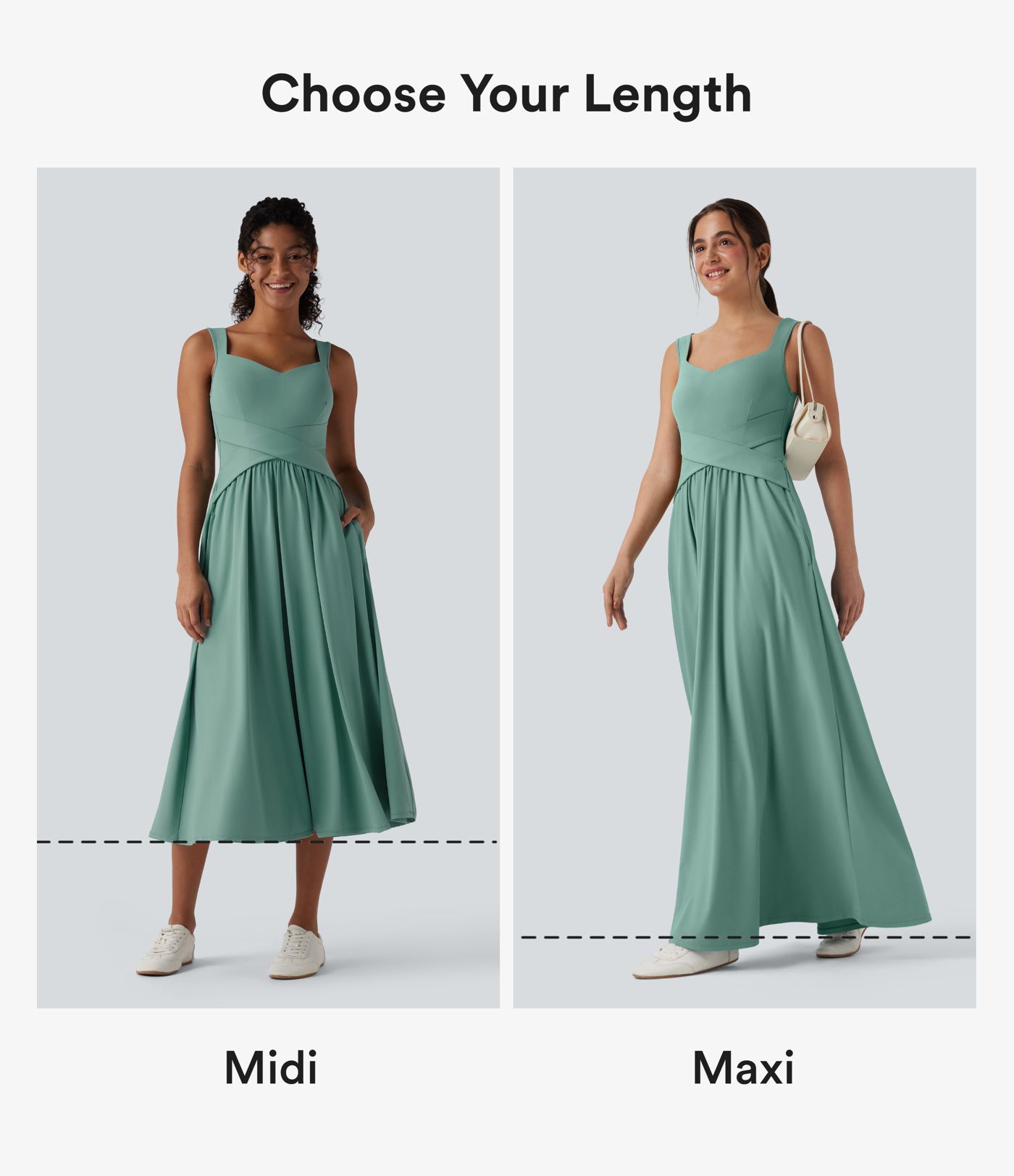 Sleeveless Backless Crossover Flowy Midi Casual Dress with Pockets