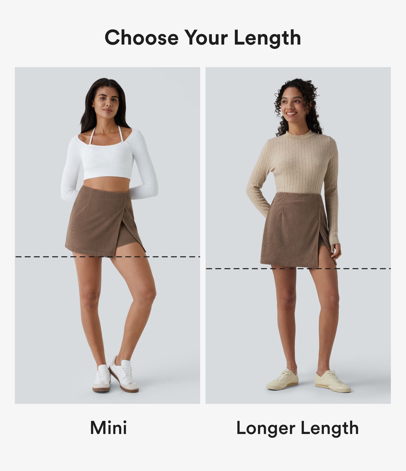 High Waisted Back Zipper Split Hem 2-in-1 Corduroy Casual Skirt-Longer Length