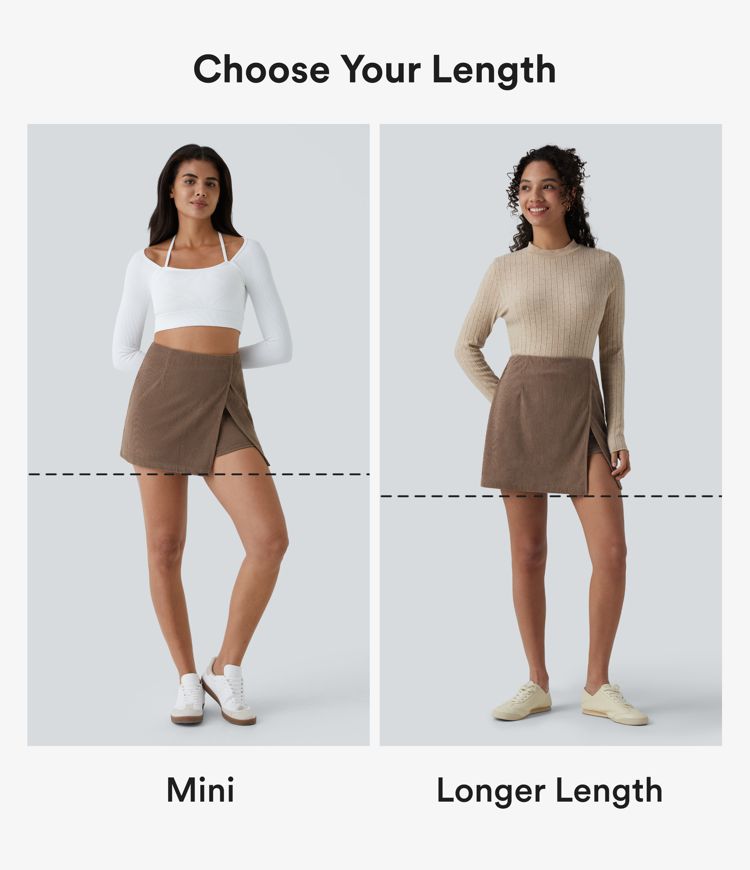 High Waisted Back Zipper Split Hem 2-in-1 Corduroy Casual Skirt