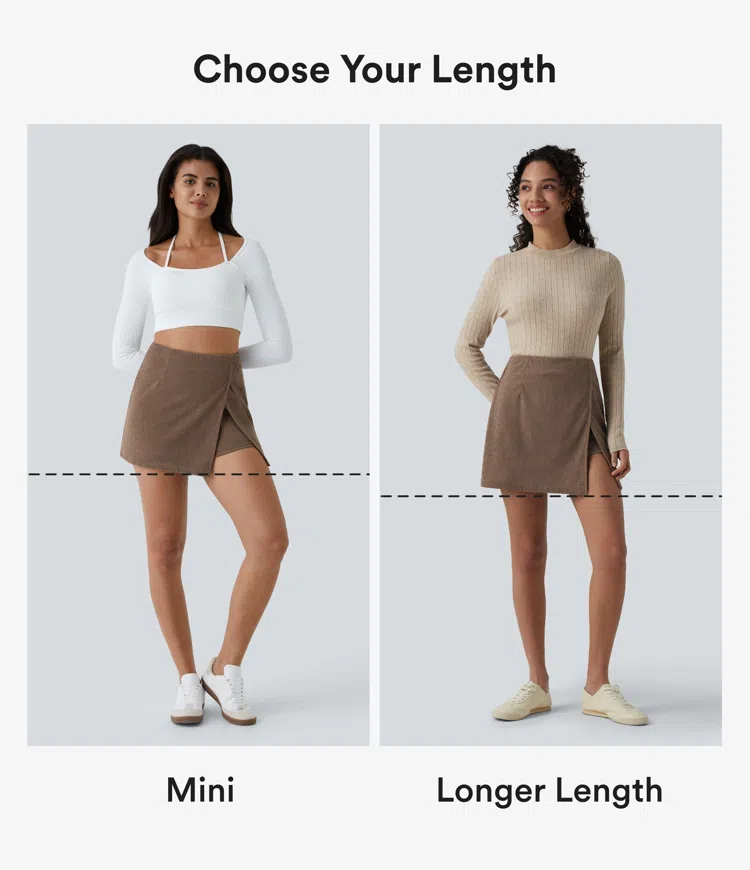 Acorn High Waisted Back Zipper Split Hem 2-in-1 Corduroy Casual Skirt / 2