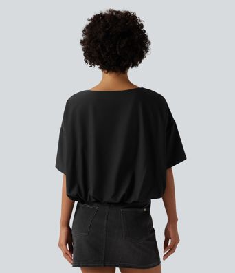 Izdržljiva vodoodbojna ležerna majica s okruglim izrezom, kratkim rukavima i balonastim rubom