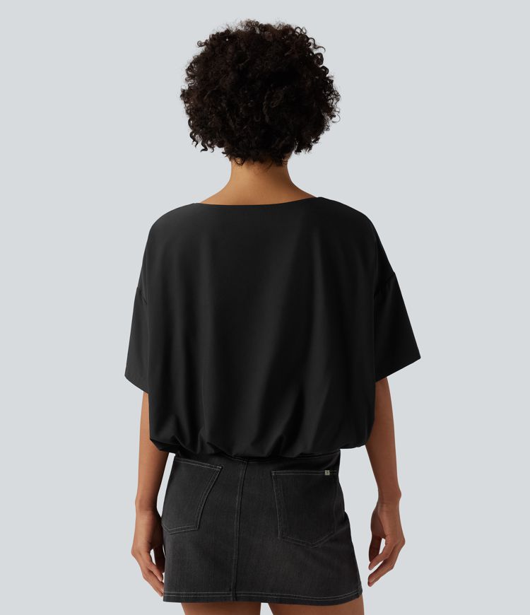 Izdržljiva vodoodbojna ležerna majica s okruglim izrezom, kratkim rukavima i balonastim rubom