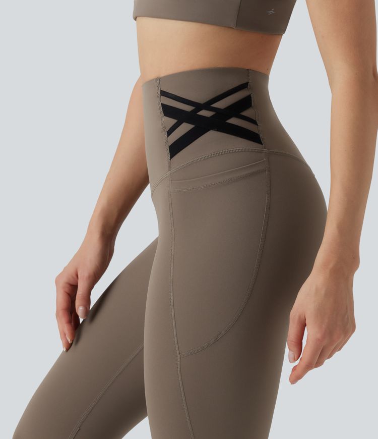 Halara UltraSculpt™ leggings de entrenamiento de talle alto moldeadores con control abdominal, banda cruzada estilo vendaje y bolsillos
