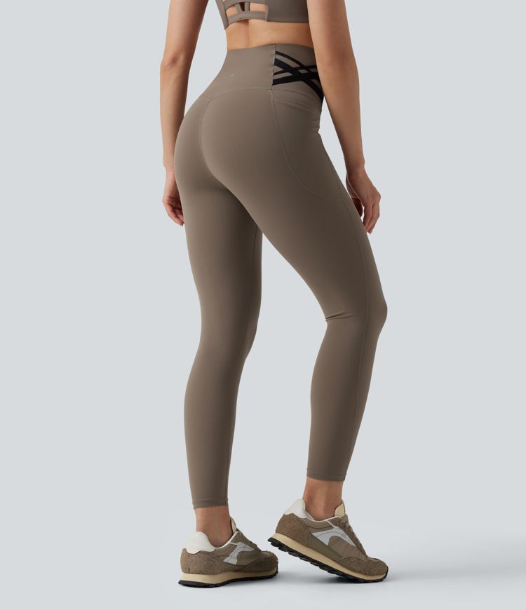 Halara UltraSculpt™ leggings de entrenamiento de talle alto moldeadores con control abdominal, banda cruzada estilo vendaje y bolsillos
