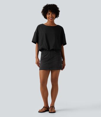 Izdržljiva vodoodbojna ležerna majica s okruglim izrezom, kratkim rukavima i balonastim rubom