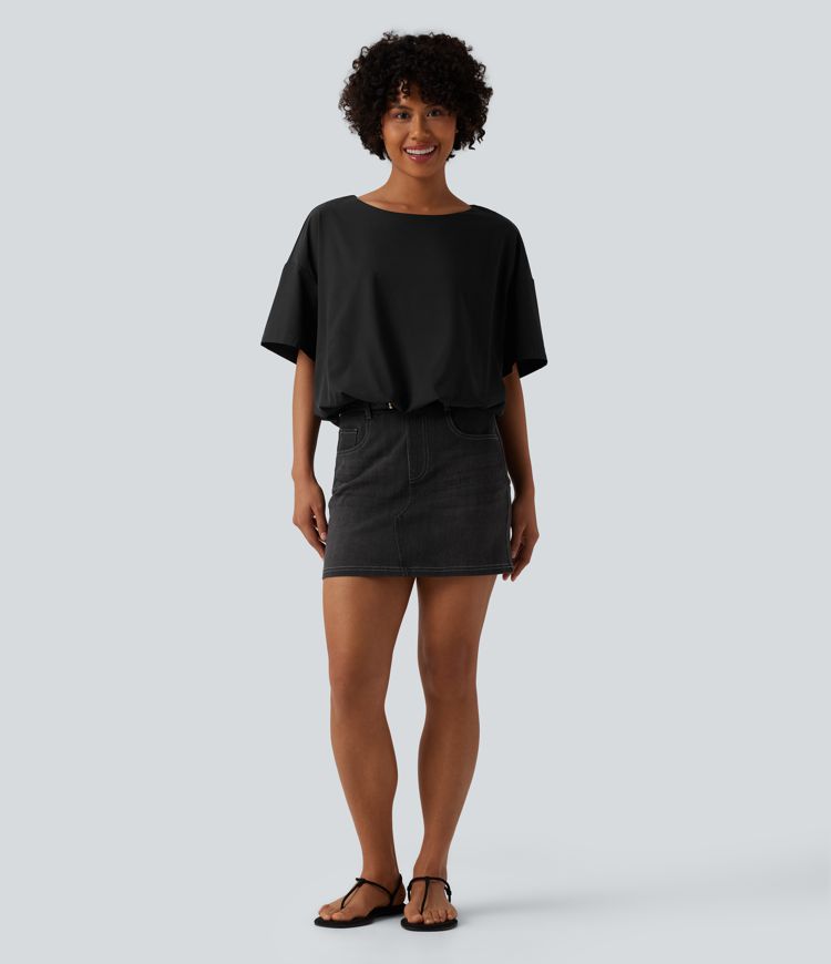 Izdržljiva vodoodbojna ležerna majica s okruglim izrezom, kratkim rukavima i balonastim rubom