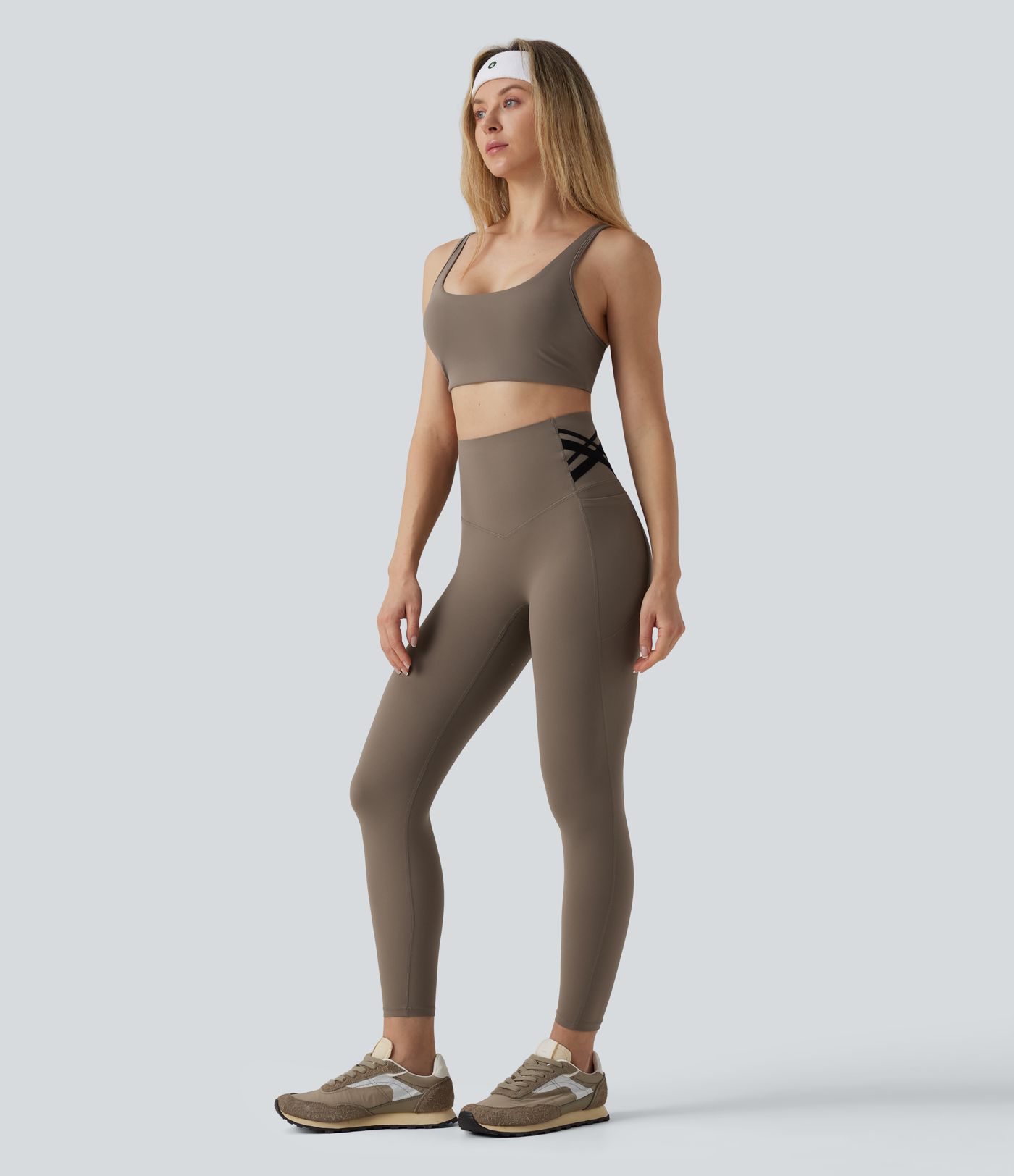Halara UltraSculpt™ leggings de entrenamiento de talle alto moldeadores con control abdominal, banda cruzada estilo vendaje y bolsillos