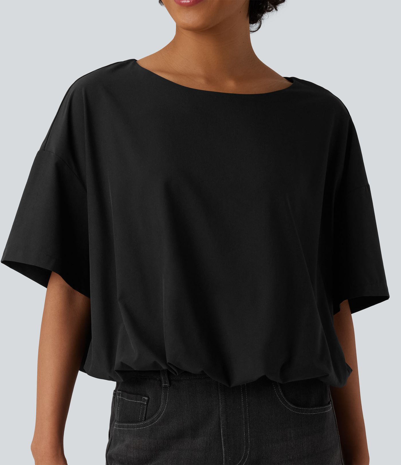 Izdržljiva vodoodbojna ležerna majica s okruglim izrezom, kratkim rukavima i balonastim rubom