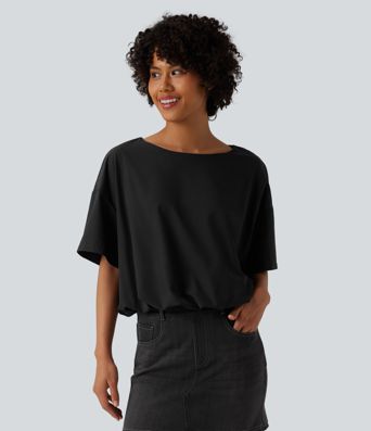 Izdržljiva vodoodbojna ležerna majica s okruglim izrezom, kratkim rukavima i balonastim rubom