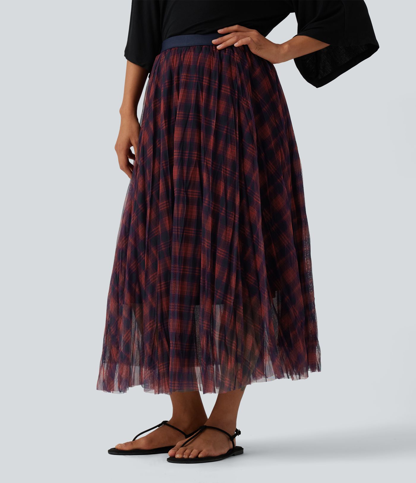 High Waisted Plaid Maxi Casual Skirt