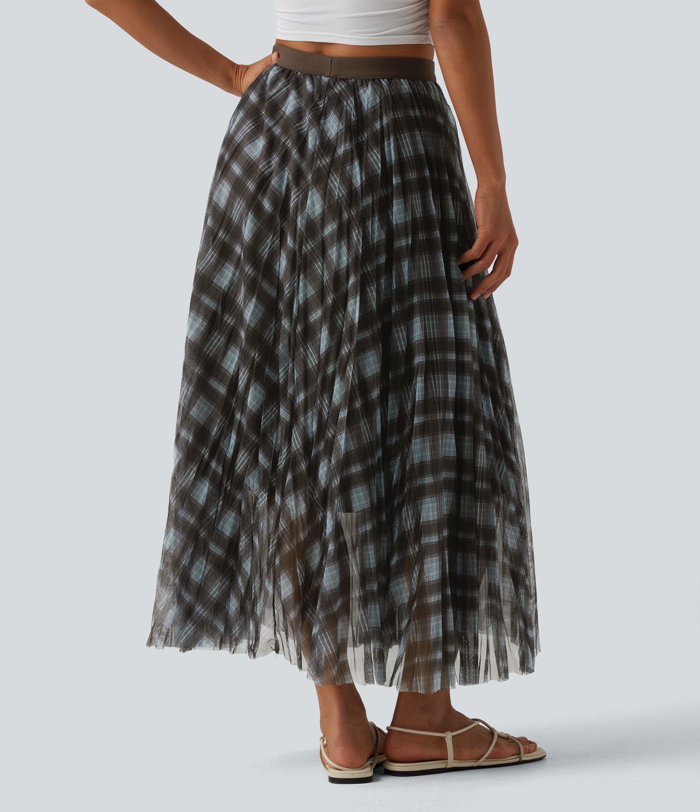 High Waisted Plaid Maxi Casual Skirt