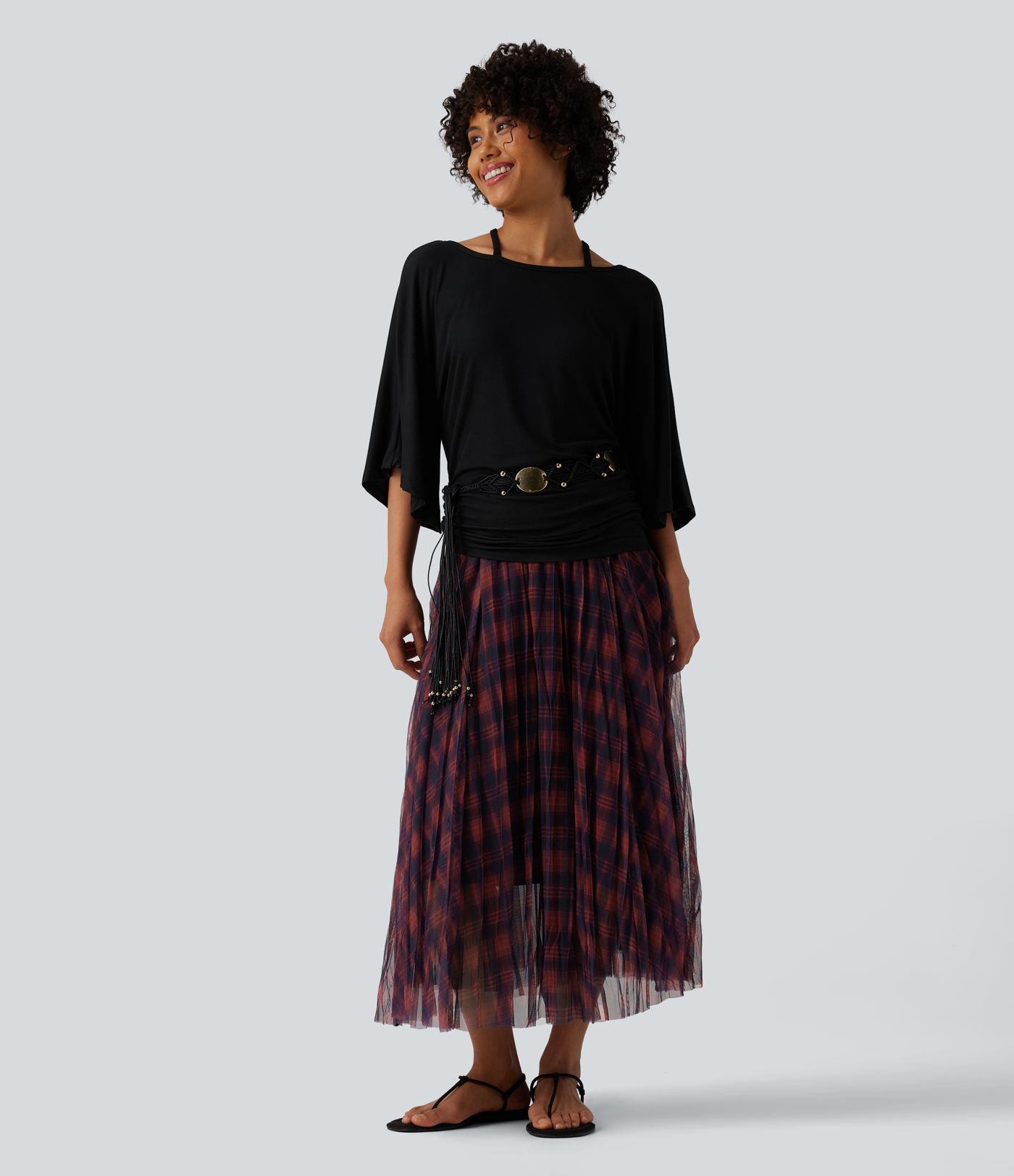 High Waisted Plaid Maxi Casual Skirt