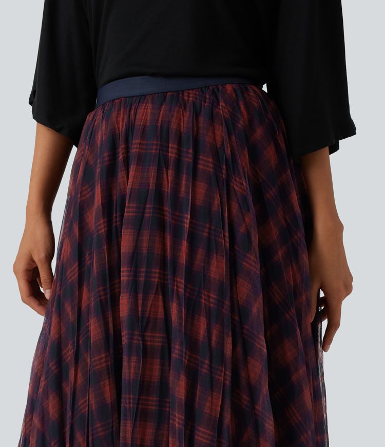 High Waisted Plaid Maxi Casual Skirt