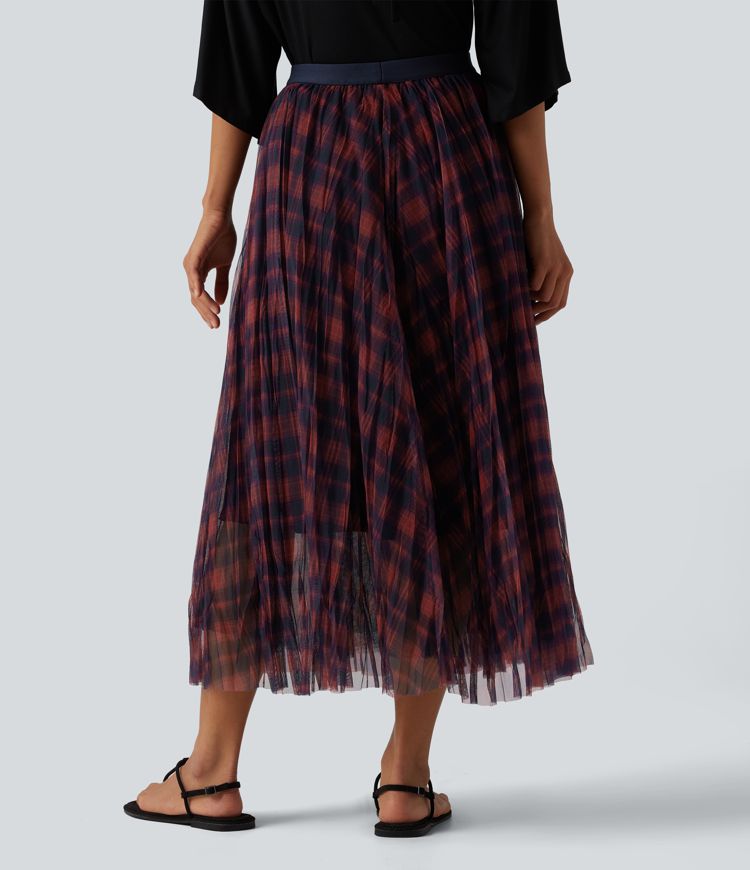 High Waisted Plaid Maxi Casual Skirt