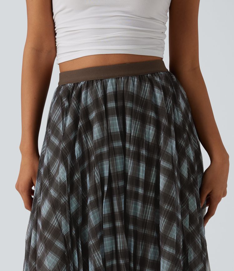 High Waisted Plaid Maxi Casual Skirt
