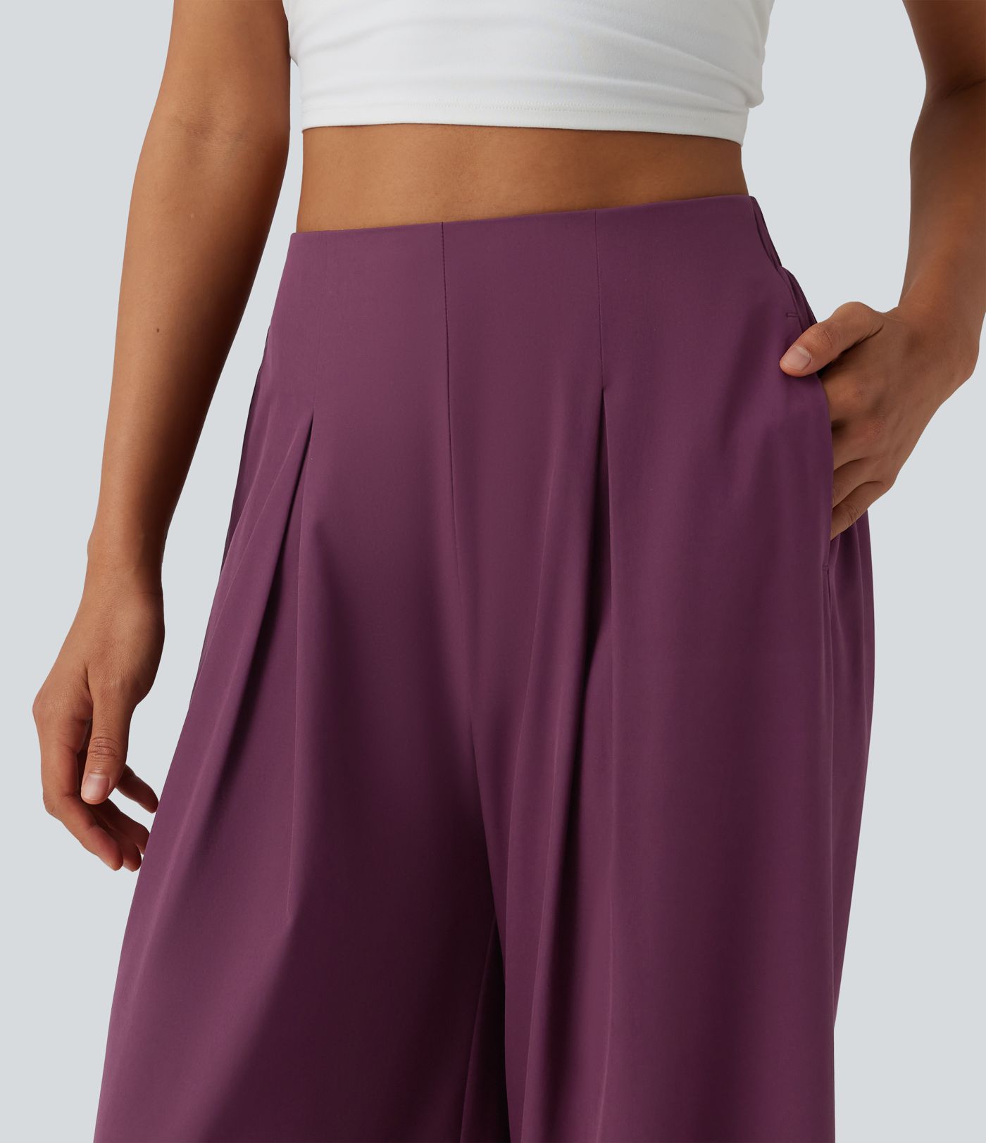 Pantalon large fluide resort plissé taille haute séchage rapide Breezeful™ avec poches