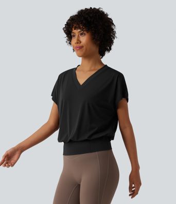 V Neck Short Sleeve Oversized Cool Touch Quick Dry Yoga Sports Top