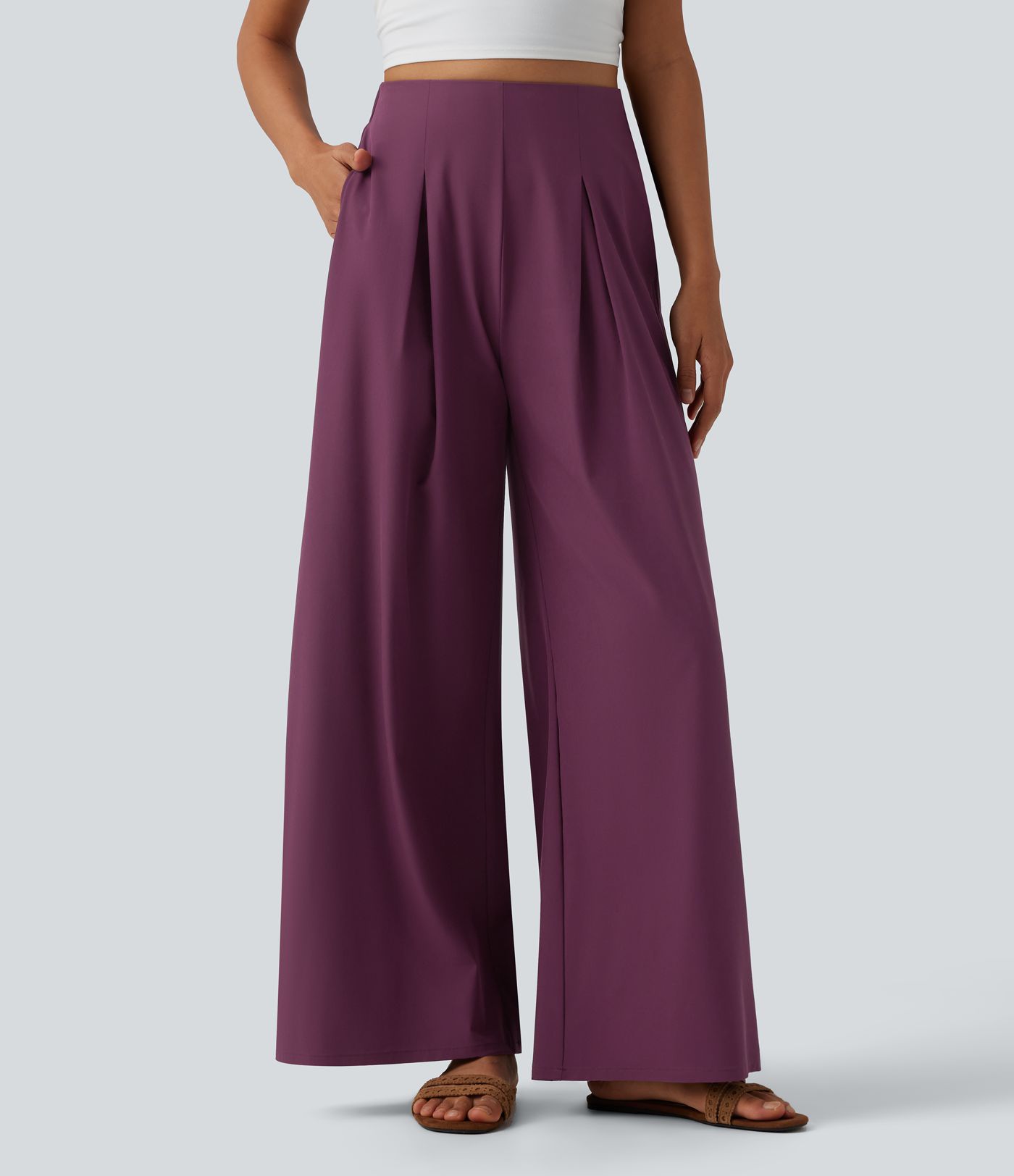 Breezeful™ High Waisted Pleated Quick Dry Resort Flowy Baggy Pants with Pockets