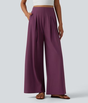 Breezeful™ High Waisted Pleated Quick Dry Resort Flowy Baggy Pants with Pockets