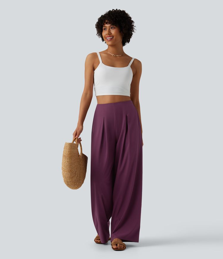 Pantalon large fluide resort plissé taille haute séchage rapide Breezeful™ avec poches