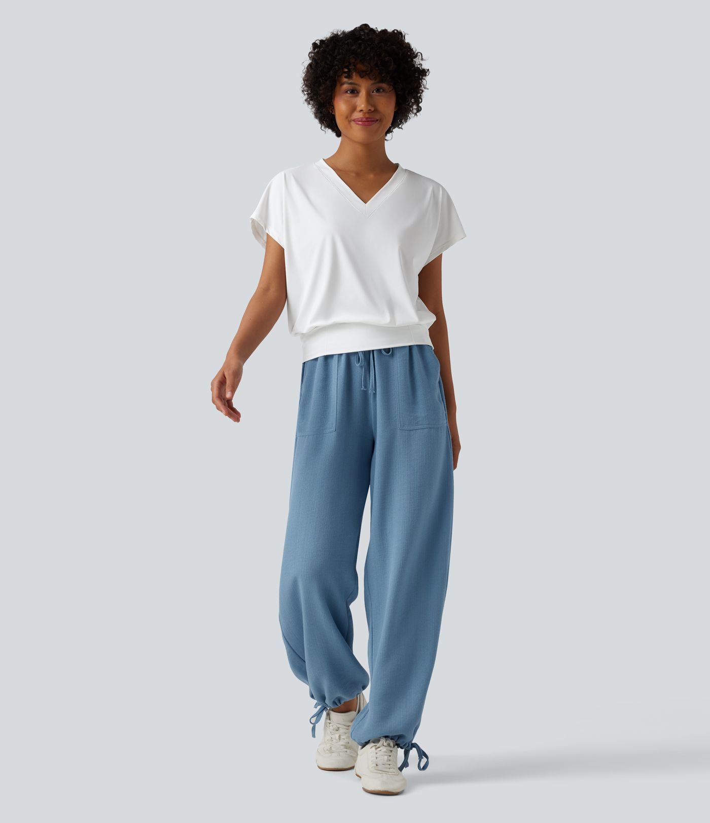 V Neck Short Sleeve Oversized Cool Touch Quick Dry Yoga Sports Top