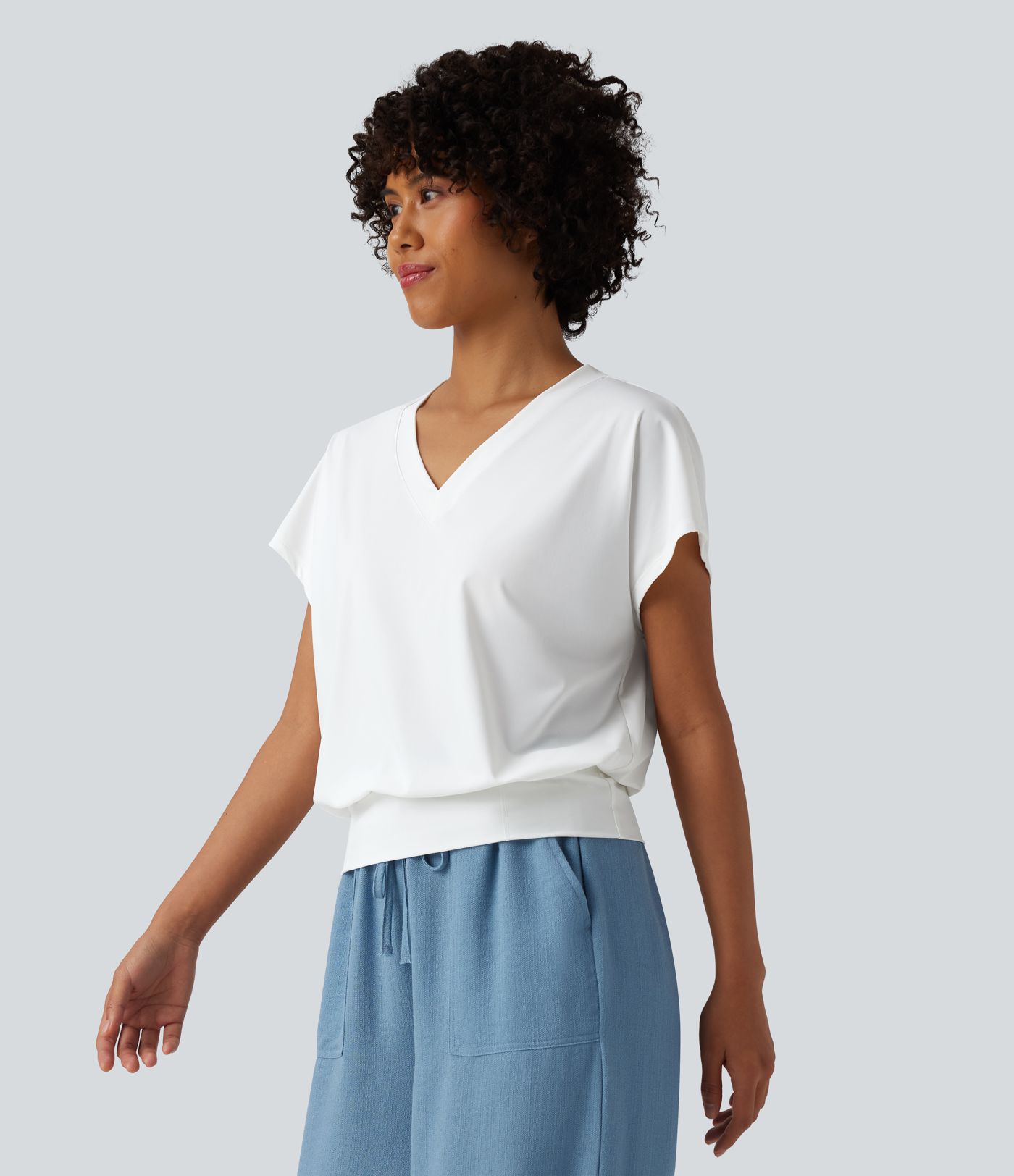 V Neck Short Sleeve Oversized Cool Touch Quick Dry Yoga Sports Top