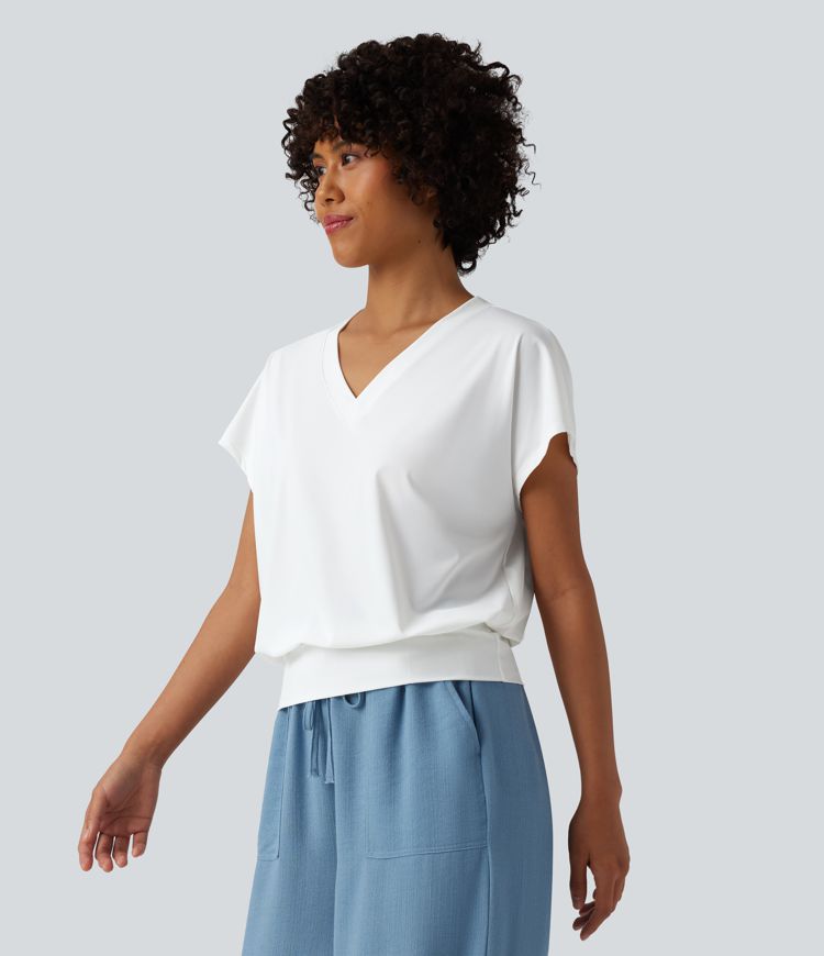 V Neck Short Sleeve Oversized Cool Touch Quick Dry Yoga Sports Top
