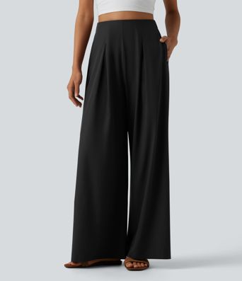 Breezeful™ High Waisted Pleated Quick Dry Resort Flowy Baggy Pants with Pockets Breezeful™ High Waisted Pleated Quick Dry Resort Flowy Baggy Pants with Pockets
