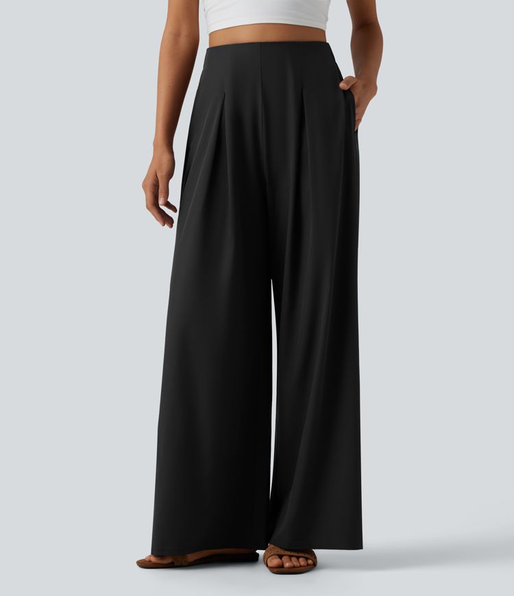 Breezeful™ High Waisted Pleated Quick Dry Resort Flowy Baggy Pants with Pockets Breezeful™ High Waisted Pleated Quick Dry Resort Flowy Baggy Pants with Pockets