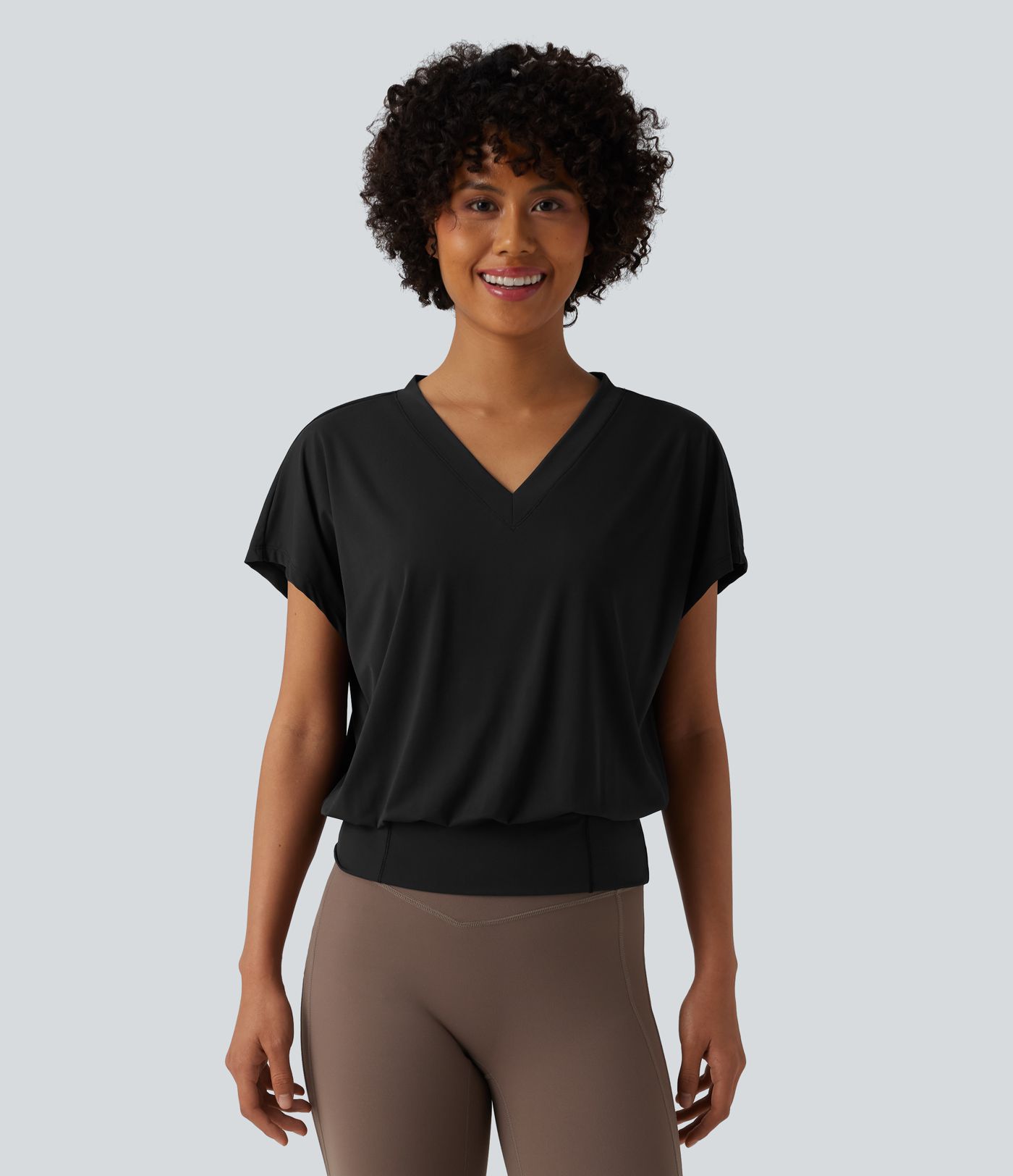 V Neck Short Sleeve Oversized Cool Touch Quick Dry Yoga Sports Top
