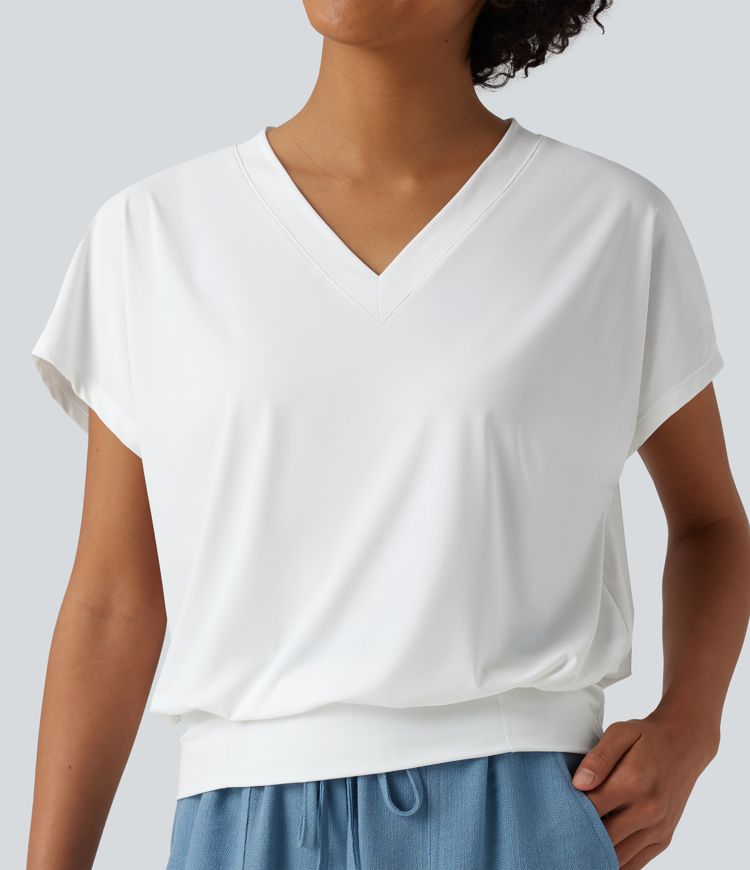 V Neck Short Sleeve Oversized Cool Touch Quick Dry Yoga Sports Top