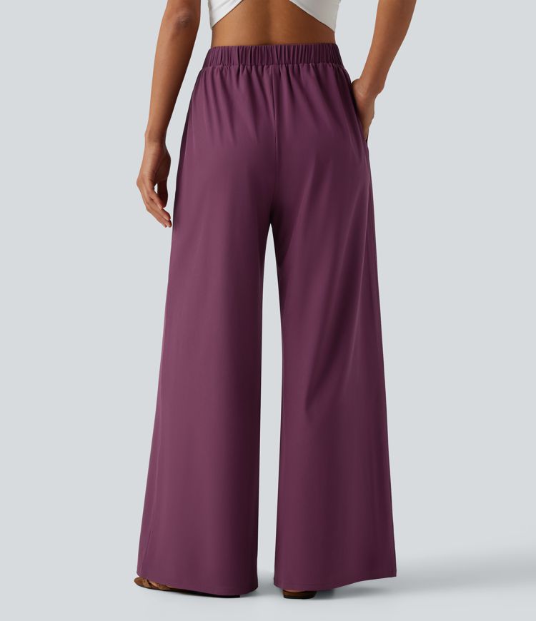 Pantalon large fluide resort plissé taille haute séchage rapide Breezeful™ avec poches