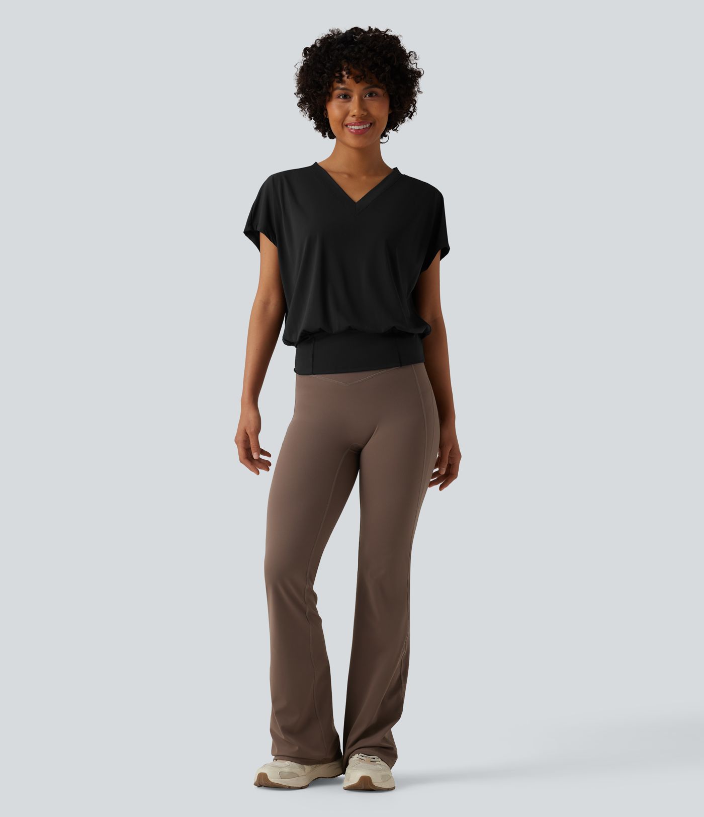 V Neck Short Sleeve Oversized Cool Touch Quick Dry Yoga Sports Top