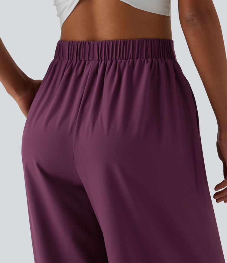 Pantalon large fluide resort plissé taille haute séchage rapide Breezeful™ avec poches