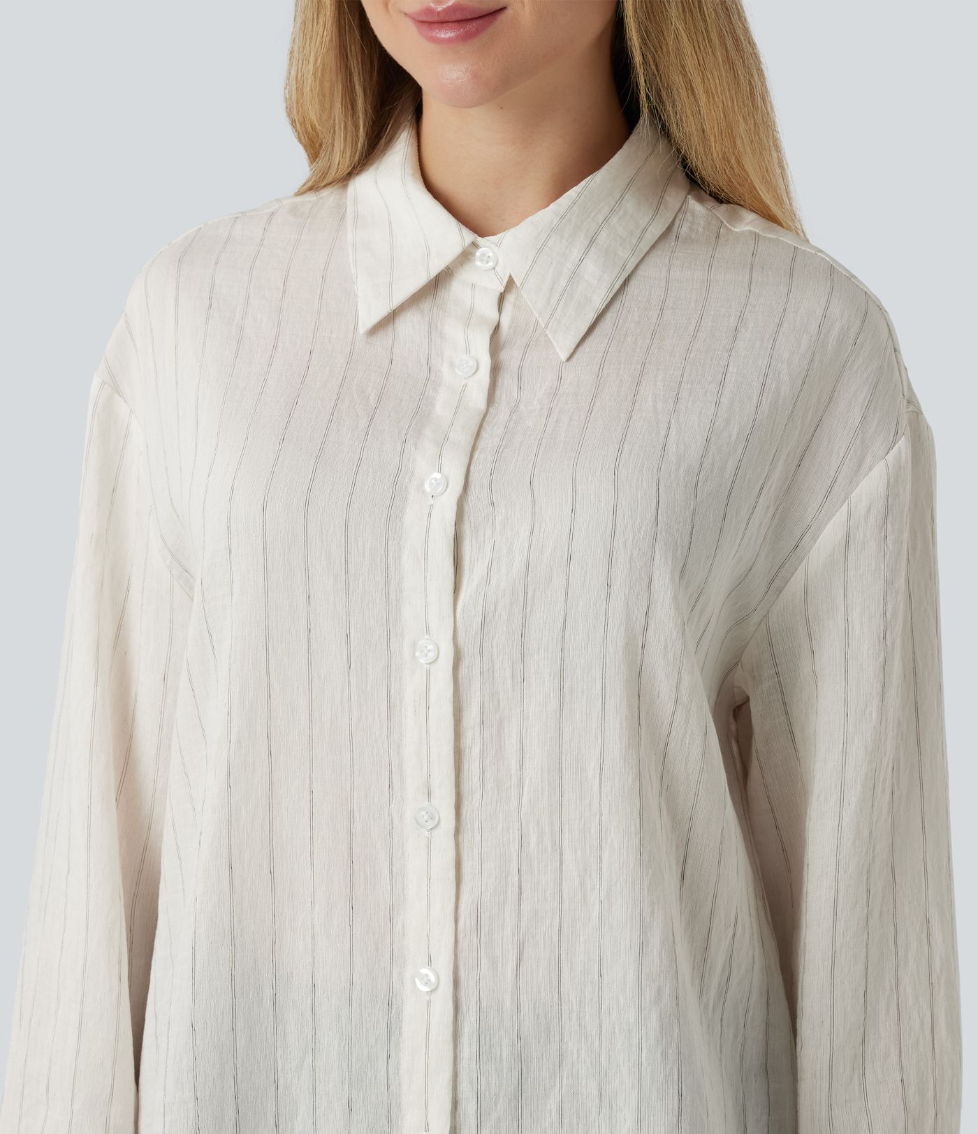 Long Sleeve Stripe Work Linen-Blend Shirt
