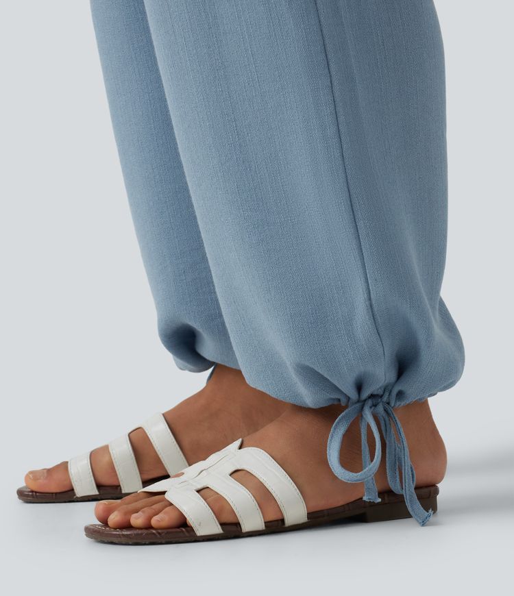 High Waisted Drawstring Wide Leg Casual Joggers with Pockets