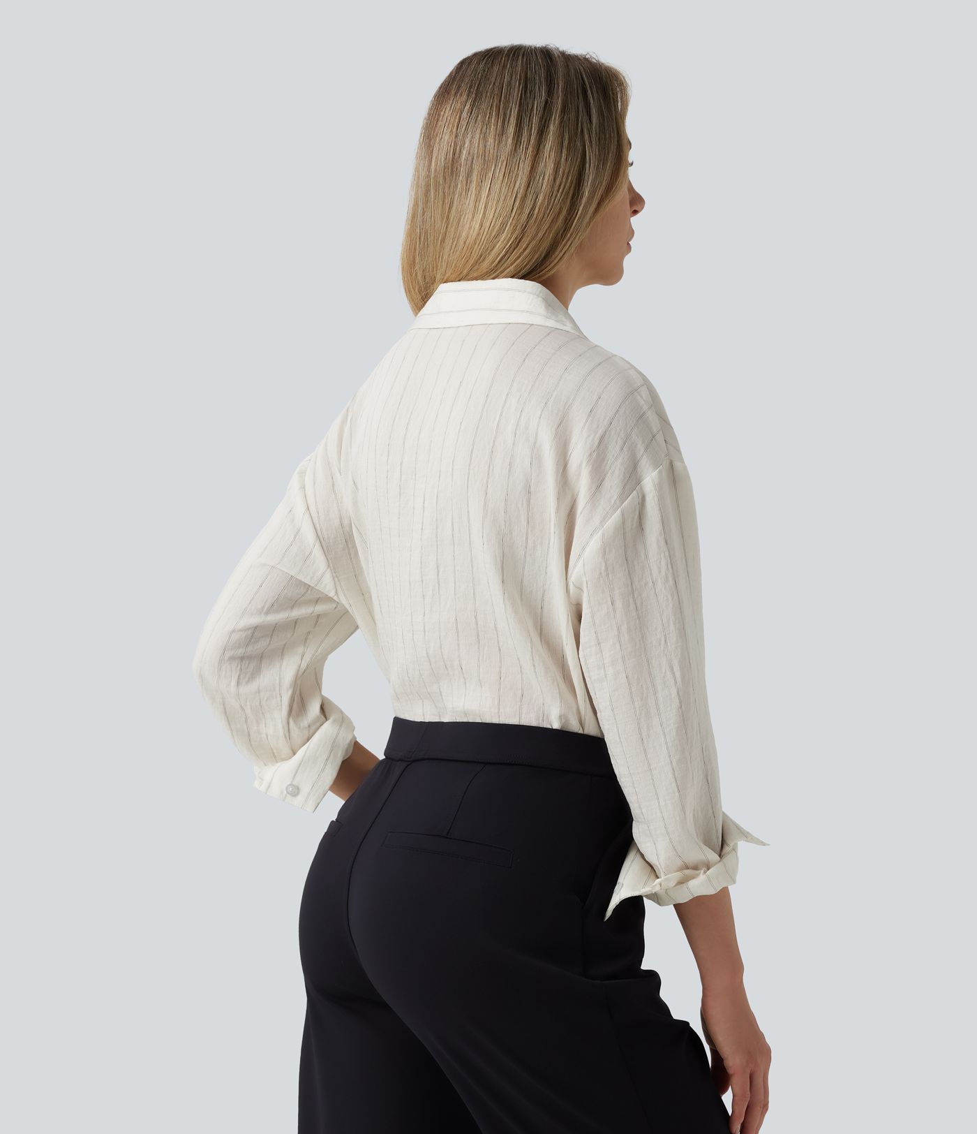 Long Sleeve Stripe Work Linen-Blend Shirt