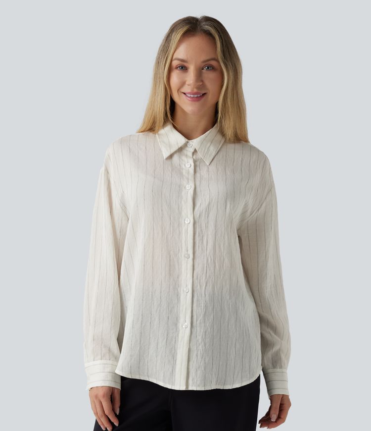 Long Sleeve Stripe Work Linen-Blend Shirt
