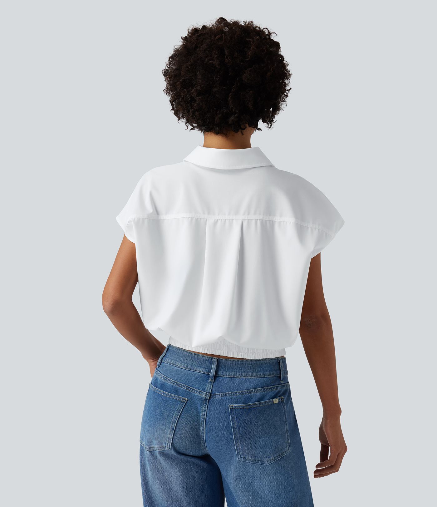 Collar Cap Sleeve Button Fly Casual Shirt