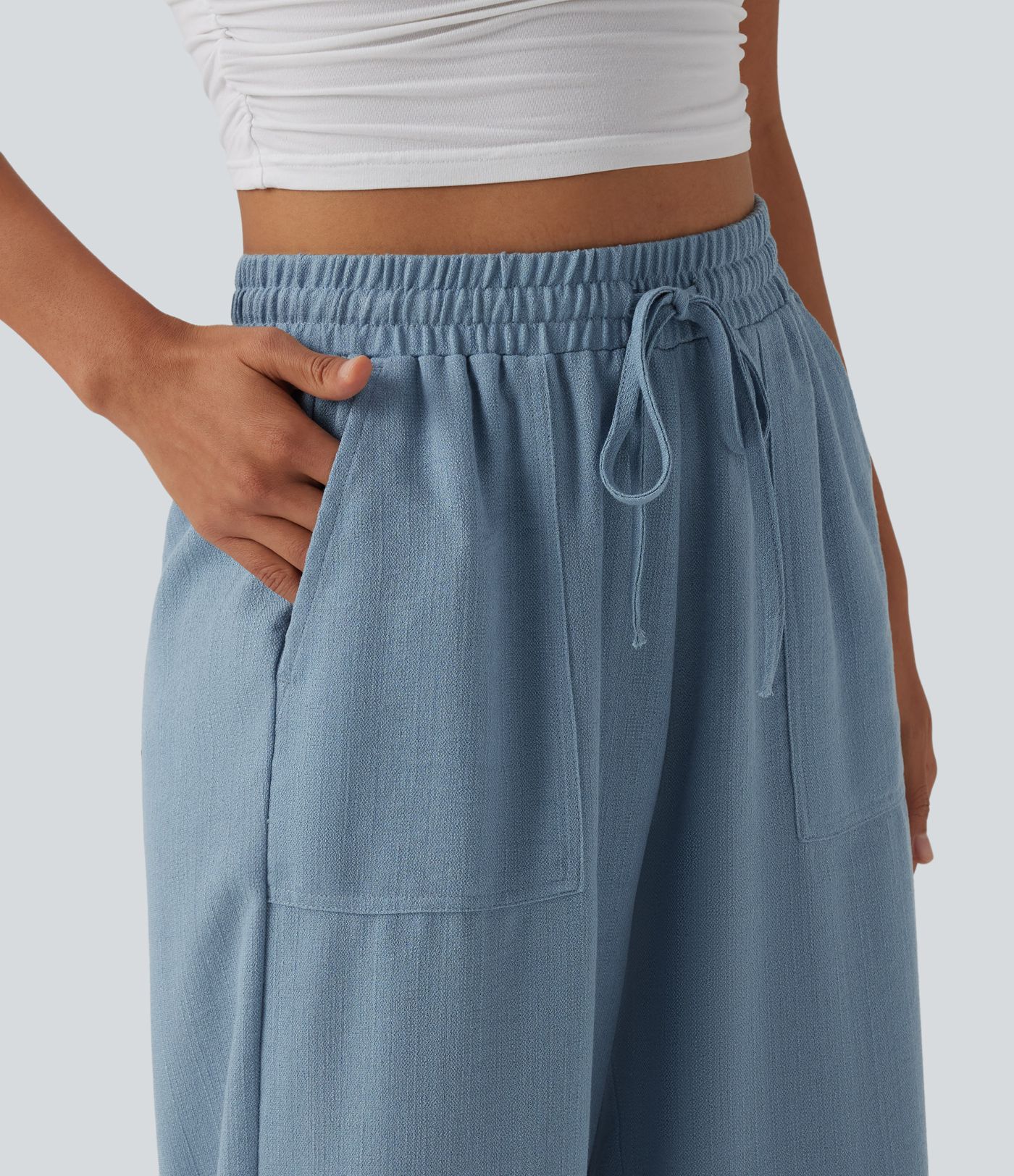 High Waisted Drawstring Wide Leg Casual Joggers with Pockets