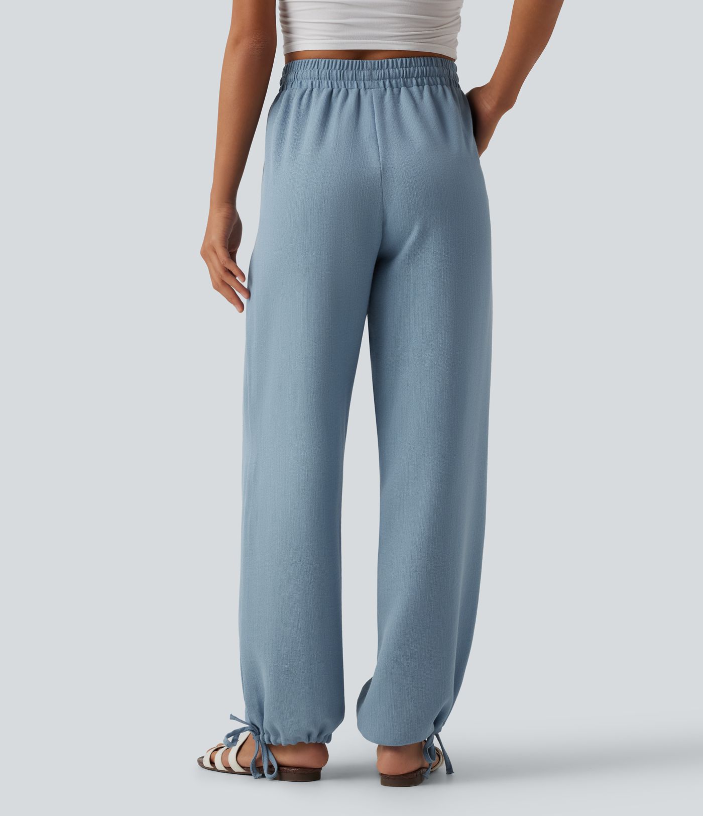 High Waisted Drawstring Wide Leg Casual Joggers with Pockets