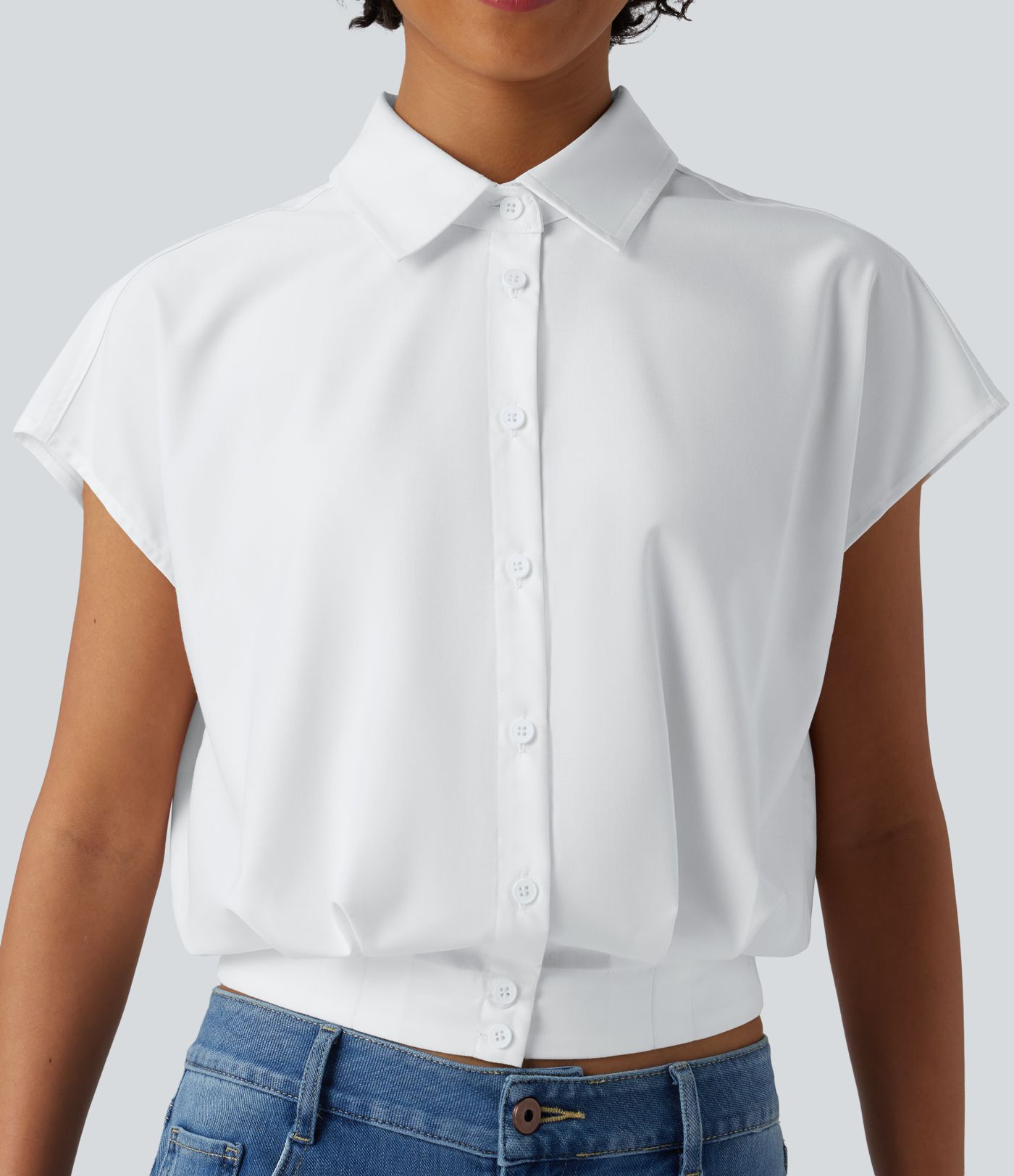 Collar Cap Sleeve Button Fly Casual Shirt