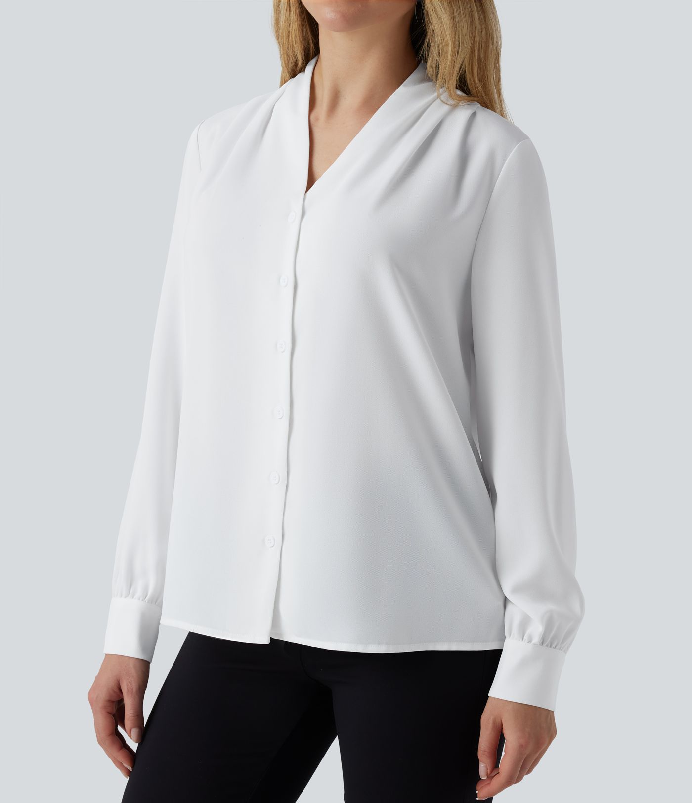 V-neck Long Sleeve Button Fly Relaxed Work Shirt