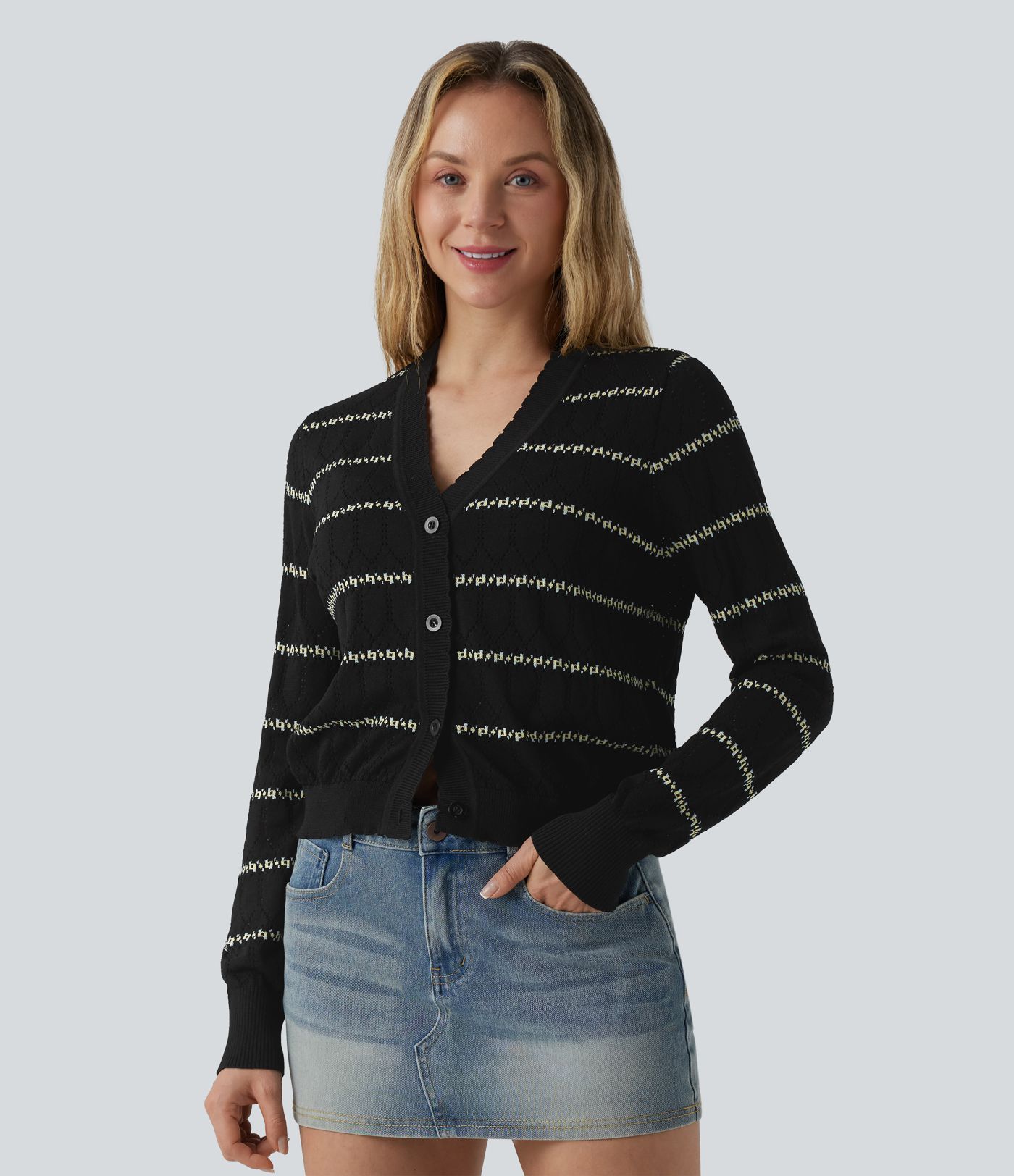 Gilet en maille col V à manches longues color block