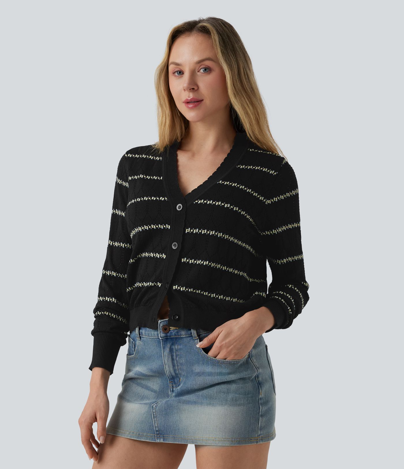 Gilet en maille col V à manches longues color block