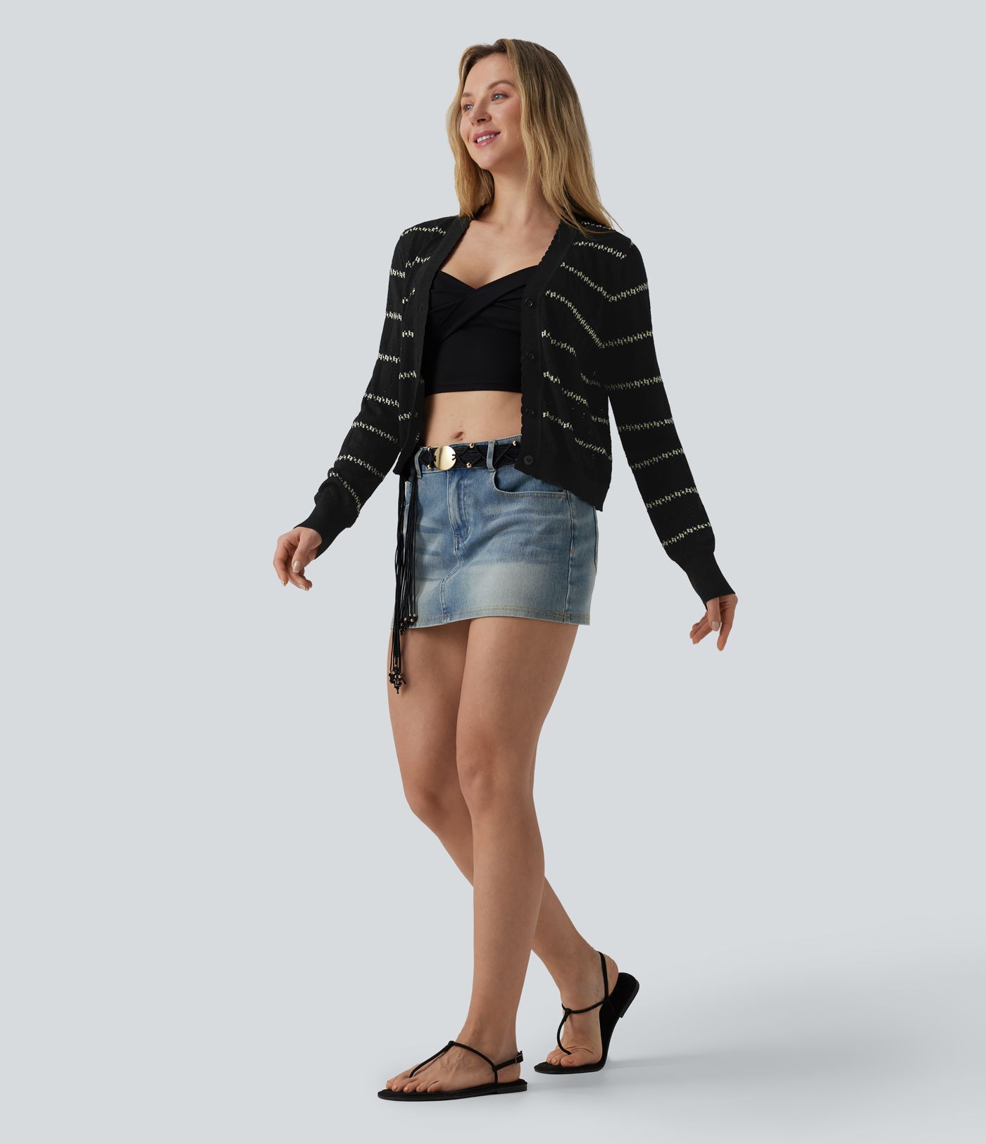 Gilet en maille col V à manches longues color block