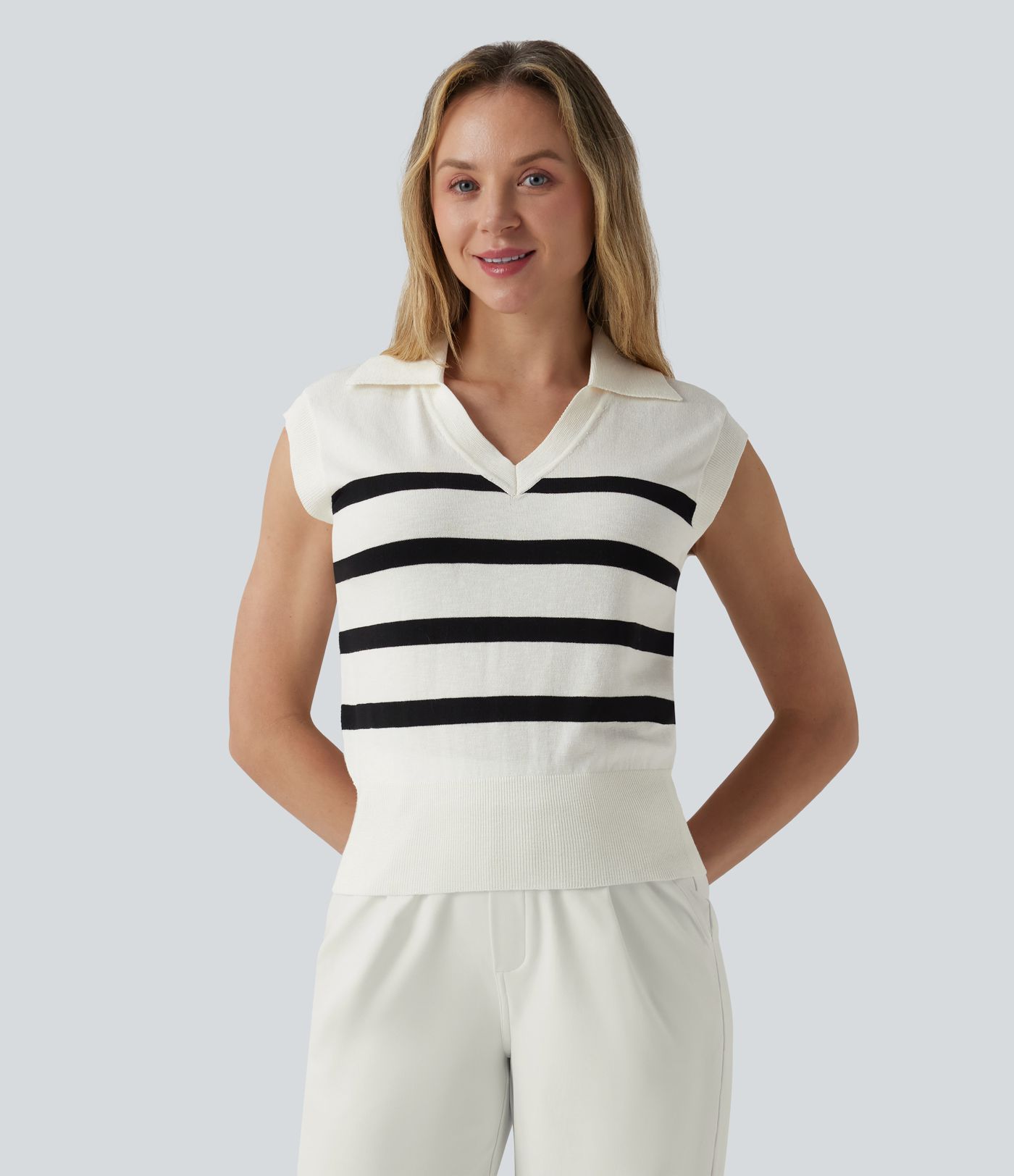 V-neck Color Block Stripes Work Sweater Vest