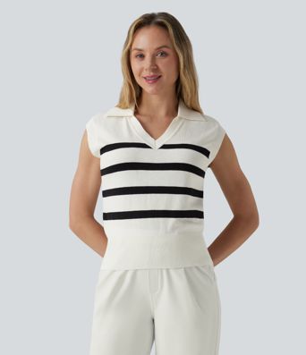 V-neck Color Block Stripes Work Sweater Vest