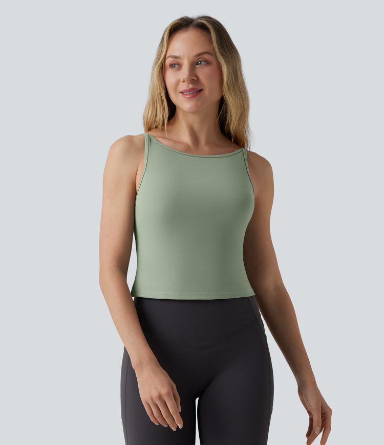 SoftlyZero™ Plush Adjustable Straps Backless Split Hem Yoga Cami Top