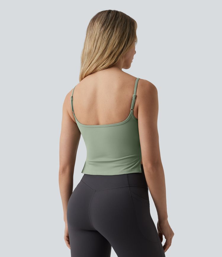 SoftlyZero™ Plush Adjustable Straps Backless Split Hem Yoga Cami Top